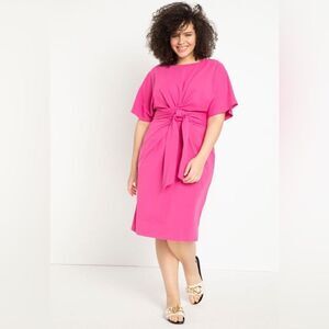 Eloquii Fuchsia Midi Dress with Front Tie